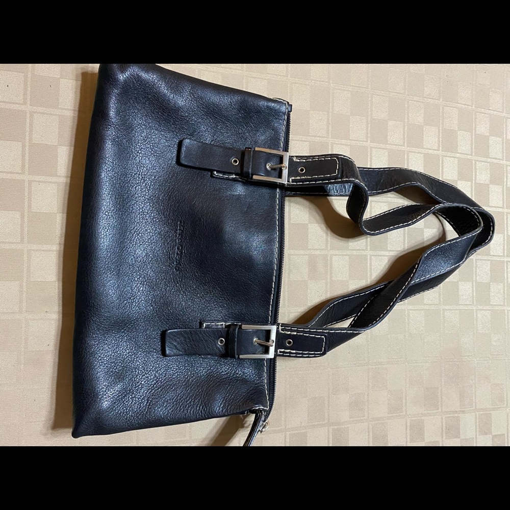 Marc O'Polo Black Leather Bag Black Silver Hardware‎ 13 X 7.5 large sections